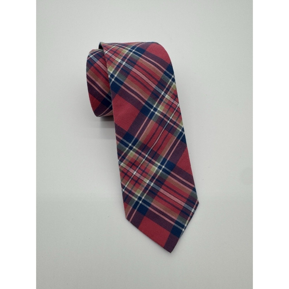 J.Crew Cotton Tie Pink Blue Plaid‎ Madras Preppy Necktie Classic Casual Mens